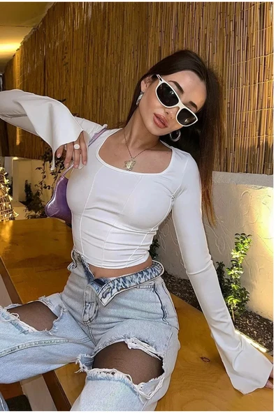 Khar kadın Basic Crop Top eyy - Resim 3