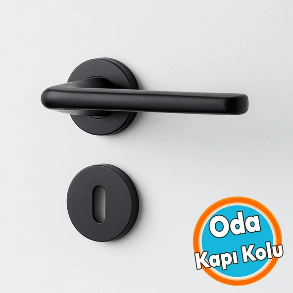 Oda Tipi Kapı Kolu Rozetli Mat Siyah Sağ Sol Uygun Modern İç Kapı Kilitli 1 Takım ürün görseli