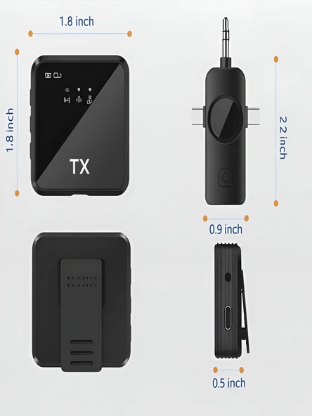 Lightining Type-C 3.5mm Uyumlu Dijital Ekranlı 2.4G Kablosuz Çift Yaka Mikrofonu Pro++ - Resim 3