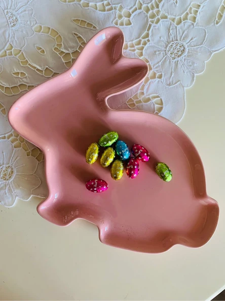 Primark Home Paskalya Easter Sevimli Pembe Tavşan Pink Rabbit Büyük Porselen Sunum Tabağı - Resim 3