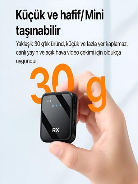 Lightining Type-C 3.5mm Uyumlu Dijital Ekranlı 2.4G Kablosuz Çift Yaka Mikrofonu Pro++ - Resim 2