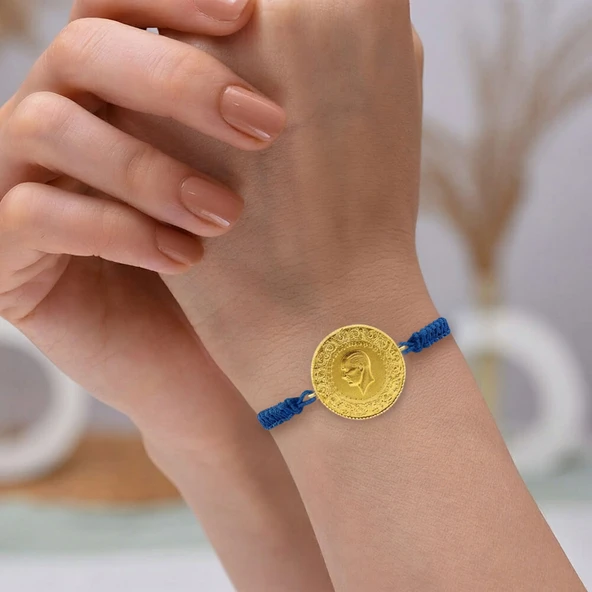 Gekas Kuyumculuk 22 Ayar Yeni Tam Altın Mavi Renkli İpli Bileklik ürün görseli 1