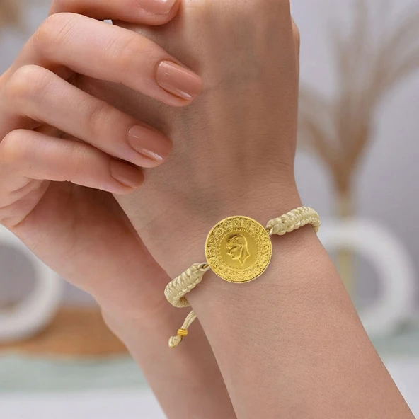 Gekas Kuyumculuk 22 Ayar Yeni Tam Altın Krem Renkli İpli Bileklik ürün görseli 1