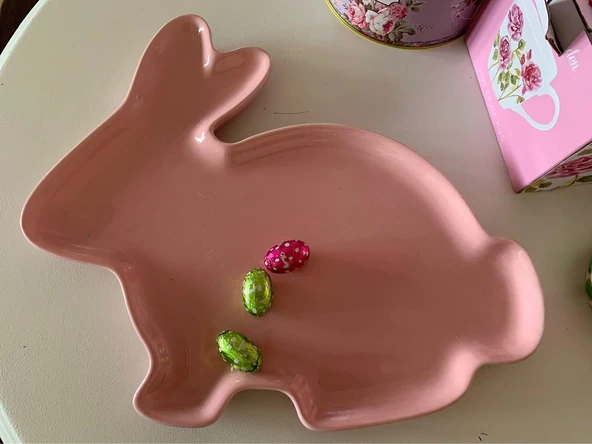 Primark Home Paskalya Easter Sevimli Pembe Tavşan Pink Rabbit Büyük Porselen Sunum Tabağı - Resim 5