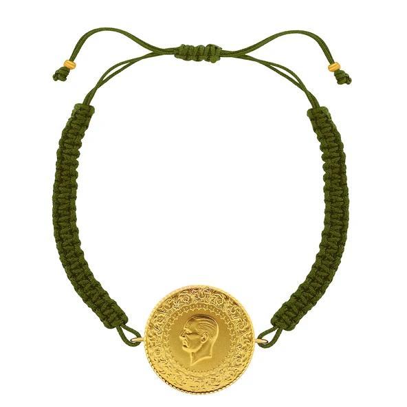 Gekas Kuyumculuk 22 Ayar Yeni Tam Altın Haki Renkli İpli Bileklik - Resim 2