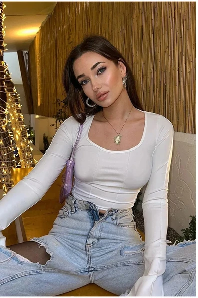 Khar kadın Basic Crop Top eyy - Resim 2