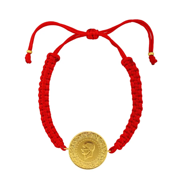 Gekas Kuyumculuk 22 Ayar Yeni Tam Altın Kırmızı Renkli İpli Bileklik - Resim 2