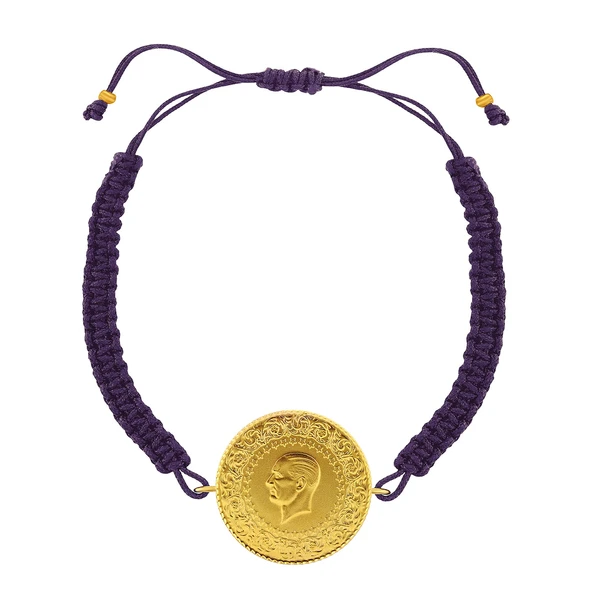 Gekas Kuyumculuk 22 Ayar Yeni Tam Altın Mor Renkli İpli Bileklik - Resim 2