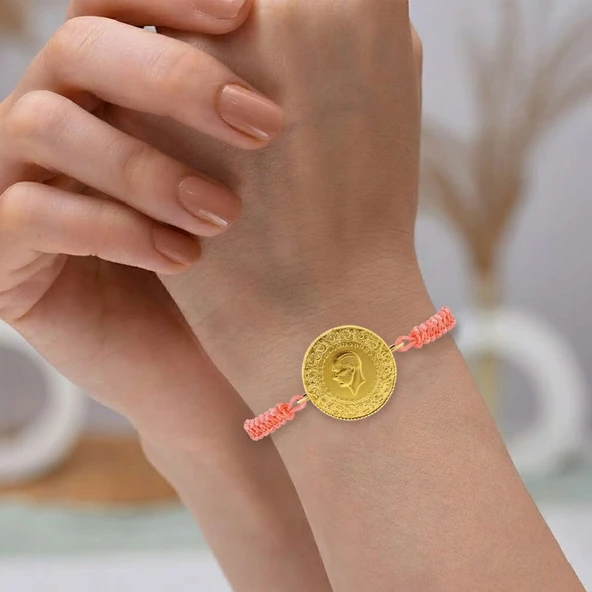 Gekas Kuyumculuk 22 Ayar Yeni Tam Altın Açık Pembe Renkli İpli Bileklik ürün görseli 1