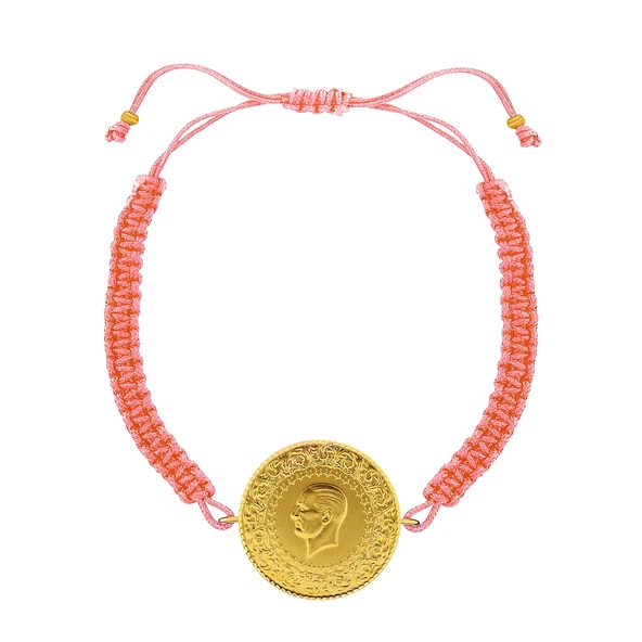 Gekas Kuyumculuk 22 Ayar Yeni Tam Altın Açık Pembe Renkli İpli Bileklik - Resim 2