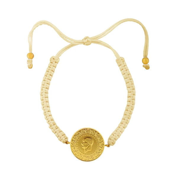 Gekas Kuyumculuk 22 Ayar Yeni Tam Altın Krem Renkli İpli Bileklik - Resim 2