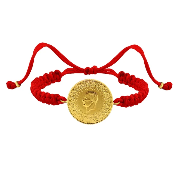 Gekas Kuyumculuk 22 Ayar Yeni Tam Altın Kırmızı Renkli İpli Bileklik - Resim 3