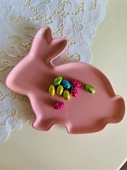 Primark Home Paskalya Easter Sevimli Pembe Tavşan Pink Rabbit Büyük Porselen Sunum Tabağı ürün görseli