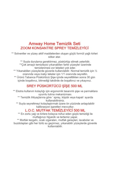 Amway Mutfak Loc 50 0ml Zoom Konsantre Temizleyici 1l Sprey Şişe 500 ml - Resim 2