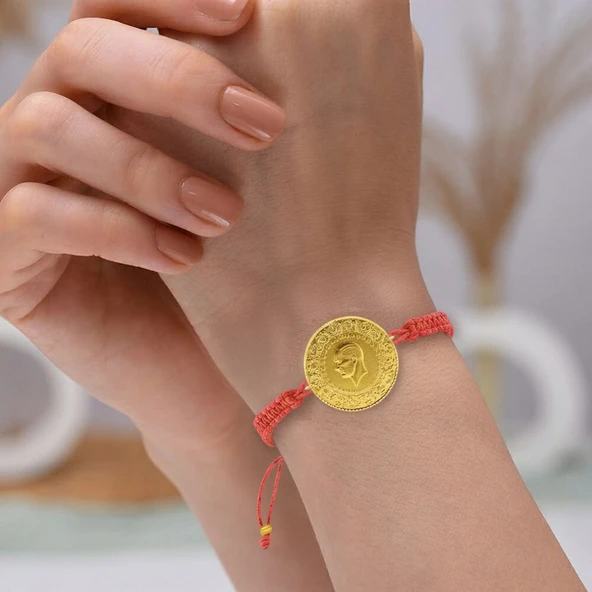 Gekas Kuyumculuk 22 Ayar Yeni Tam Altın Pembe Renkli İpli Bileklik ürün görseli 1