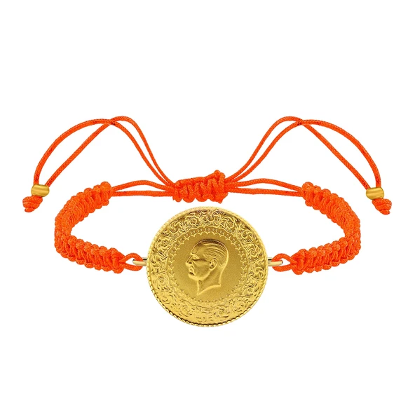 Gekas Kuyumculuk 22 Ayar Yeni Tam Altın Turuncu Renkli İpli Bileklik - Resim 3