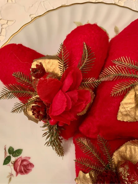 Handmade/El Yapımı Sevgililer Günü için Altın Çiçekli Özel Tasarım Romantik Kırmızı Kalpler - Resim 3