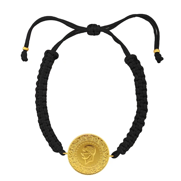 Gekas Kuyumculuk 22 Ayar Yeni Tam Altın Siyah Renkli İpli Bileklik - Resim 2