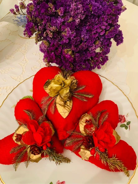 Handmade/El Yapımı Sevgililer Günü için Altın Çiçekli Özel Tasarım Romantik Kırmızı Kalpler - Resim 2