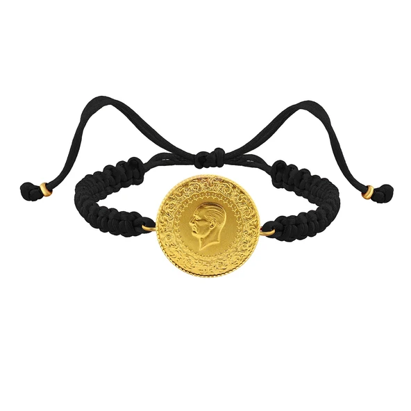 Gekas Kuyumculuk 22 Ayar Yeni Tam Altın Siyah Renkli İpli Bileklik - Resim 3