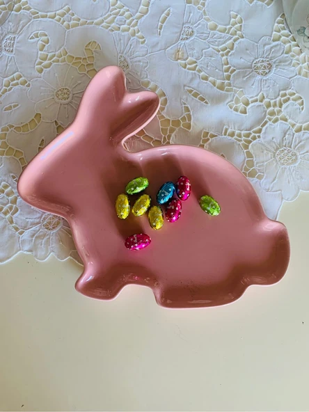 Primark Home Paskalya Easter Sevimli Pembe Tavşan Pink Rabbit Büyük Porselen Sunum Tabağı - Resim 2