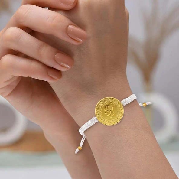 Gekas Kuyumculuk 22 Ayar Yeni Tam Altın Beyaz Renkli İpli Bileklik ürün görseli 1