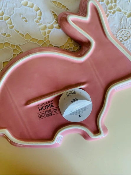 Primark Home Paskalya Easter Sevimli Pembe Tavşan Pink Rabbit Büyük Porselen Sunum Tabağı - Resim 6