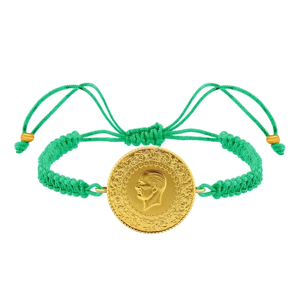 Gekas Kuyumculuk 22 Ayar Yeni Tam Altın Yeşil Renkli İpli Bileklik - Resim 3