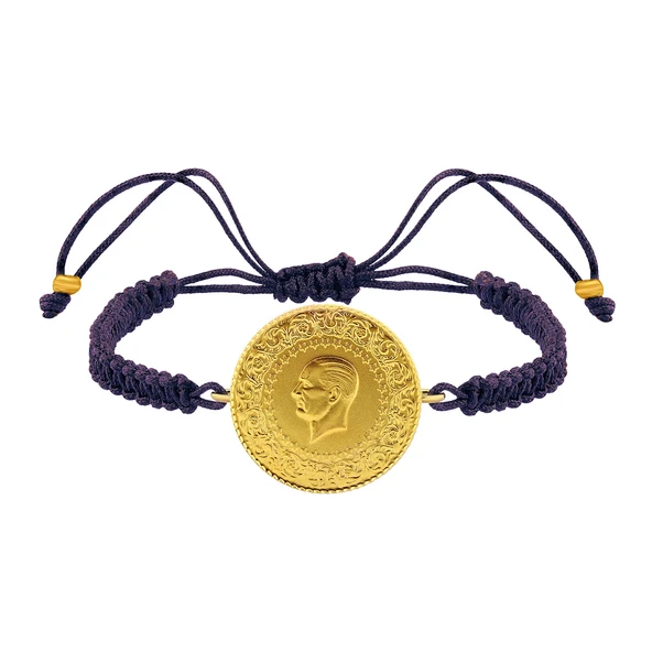 Gekas Kuyumculuk 22 Ayar Yeni Tam Altın Mor Renkli İpli Bileklik - Resim 3