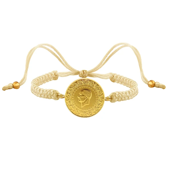 Gekas Kuyumculuk 22 Ayar Yeni Tam Altın Krem Renkli İpli Bileklik - Resim 3