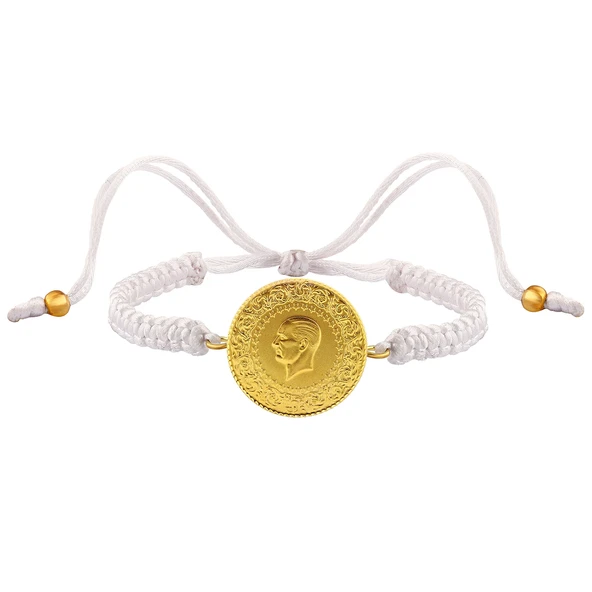 Gekas Kuyumculuk 22 Ayar Yeni Tam Altın Beyaz Renkli İpli Bileklik - Resim 3