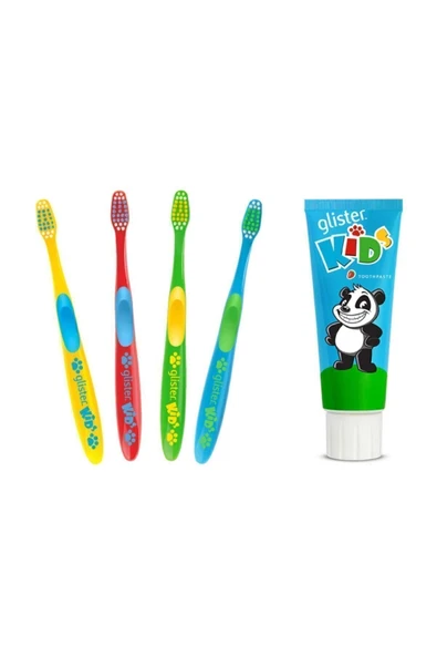 GLİSTER Amway Çocuk Diş Fırçası 4 Adet- Çocuk Çilek Aromalı Diş Macunu -1 Adet ürün görseli