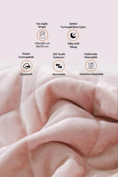 Evlen Home CollectionKapitone Kadife Yatak Örtüsü Seti Çift Kişilik Supersoft 2 Parça Yumuşak Elyaf Dolgulu Çeyizlik Pudra - Resim 3