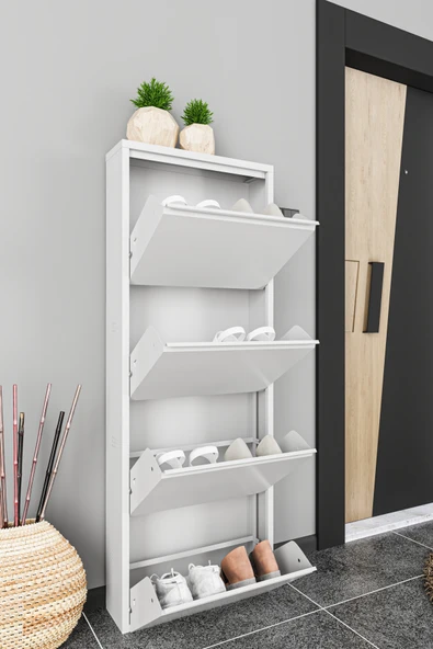 Formood Dörtlü Metal Ayakkabılık Beyaz - Resim 3