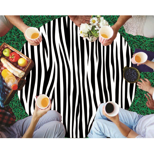 Yuvarlak Piknik Örtüsü Zebra Desenli
