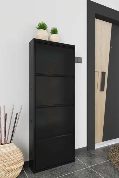 Formood Dörtlü Metal Ayakkabılık Siyah - Resim 3