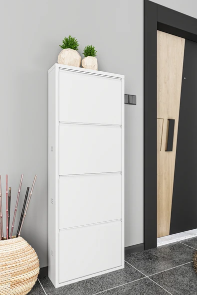 Formood Dörtlü Metal Ayakkabılık Beyaz - Resim 2