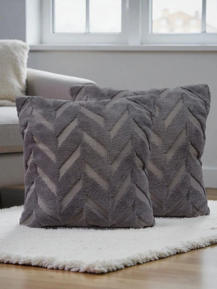 İskandinav Stil Peluş Yumuşak Dokulu Dekoratif Kırlent Kılıfı 2’li Set 43x43 cm - Resim 3