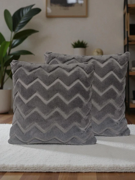 İskandinav Stil Peluş Yumuşak Dokulu Dekoratif Kırlent Kılıfı 2’li Set 43x43 cm - Resim 7
