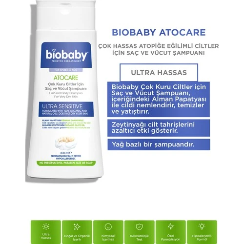 Biobaby Kuru Ve Atopik Ciltler İçin Saç Ve Vücut Şampuanı 300 ml - Organik Zeytin Yağı Alman Papatyası - Resim 4