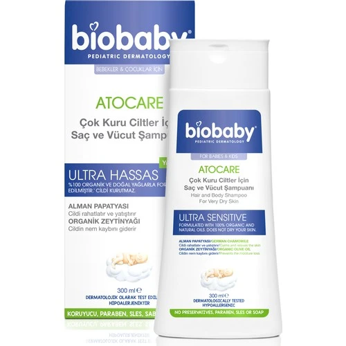 Biobaby Kuru Ve Atopik Ciltler İçin Saç Ve Vücut Şampuanı 300 ml - Organik Zeytin Yağı Alman Papatyası - Resim 9