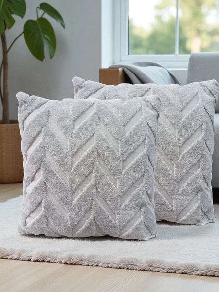 İskandinav Stil Peluş Yumuşak Dokulu Dekoratif Kırlent Kılıfı 2’li Set 43x43 cm - Resim 2