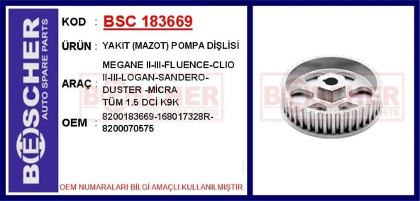 Renault Yakıt (mazot) Pompa Dislisi Megane II-III-Fluence-Clio II-III-Logan-Sandero-Duster -Micra  Tüm 1.5 D - Bsc 183669 ürün görseli