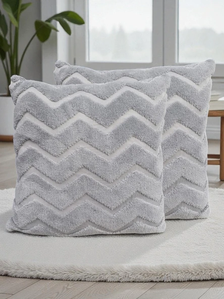 İskandinav Stil Peluş Yumuşak Dokulu Dekoratif Kırlent Kılıfı 2’li Set 43x43 cm - Resim 6