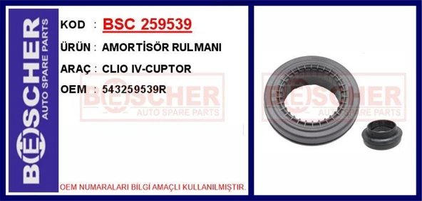 Renault - Elektrikli Amortısor Takozu Rulmanlı Kit Clio III 05> Clio IV 12> Captur 12> Modus 04> Zoe 12> - Bsc 259539 ürün görseli 1