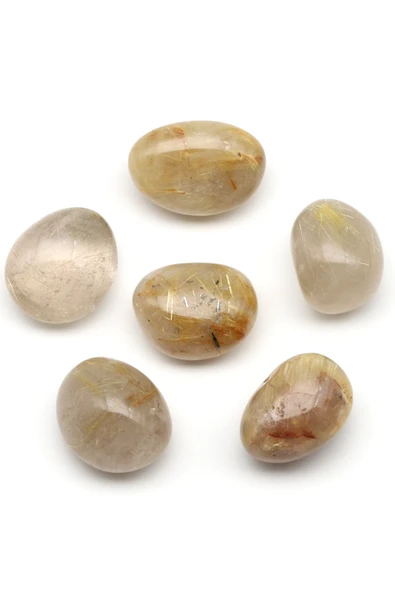 Golden Rutil Kuvars Doğal Taş Tamburlanmış Parça - Tımbıl - Resim 2