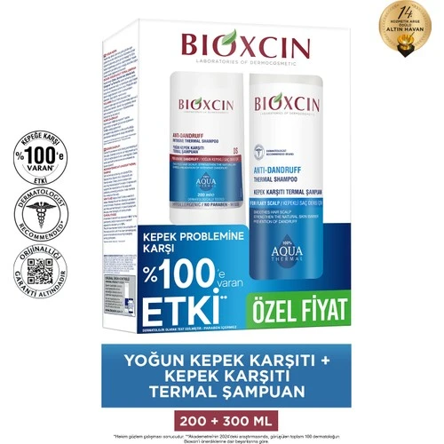 Bioxcin Aqua Kepek Karşıtı Termal Şampuan 300 ml + Yoğun Kepek Karşıtı Termal Şampuan 200 ml ürün görseli