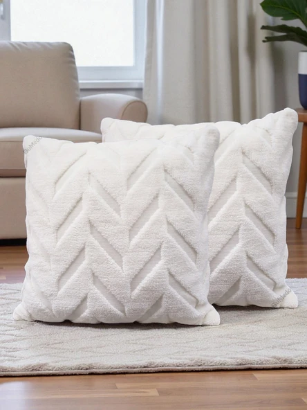 İskandinav Stil Peluş Yumuşak Dokulu Dekoratif Kırlent Kılıfı 2’li Set 43x43 cm - Resim 4