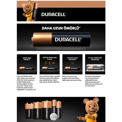 Duracell AAA 4lü İnce Kalem Pil - Resim 2