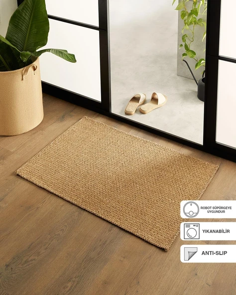 Ocean Home Textile Yıkanabilir Jüt Görünümlü Naturel Renk Hasır Desenli Paspas 60 x 90 cm ürün görseli 1